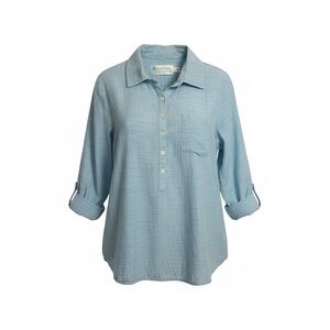 Aventura 100% organic cotton, long sleeved tunic, pale blue with white weave